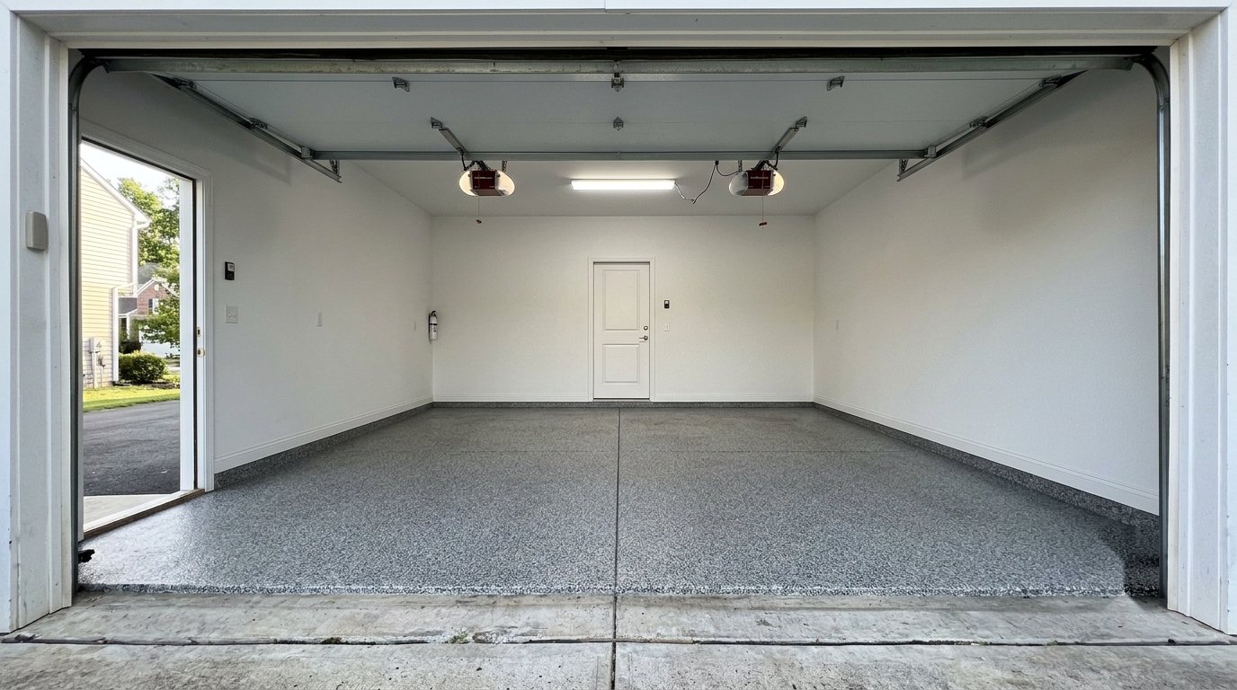 After — epoxy flake garage floor by Summit Concrete Finishes