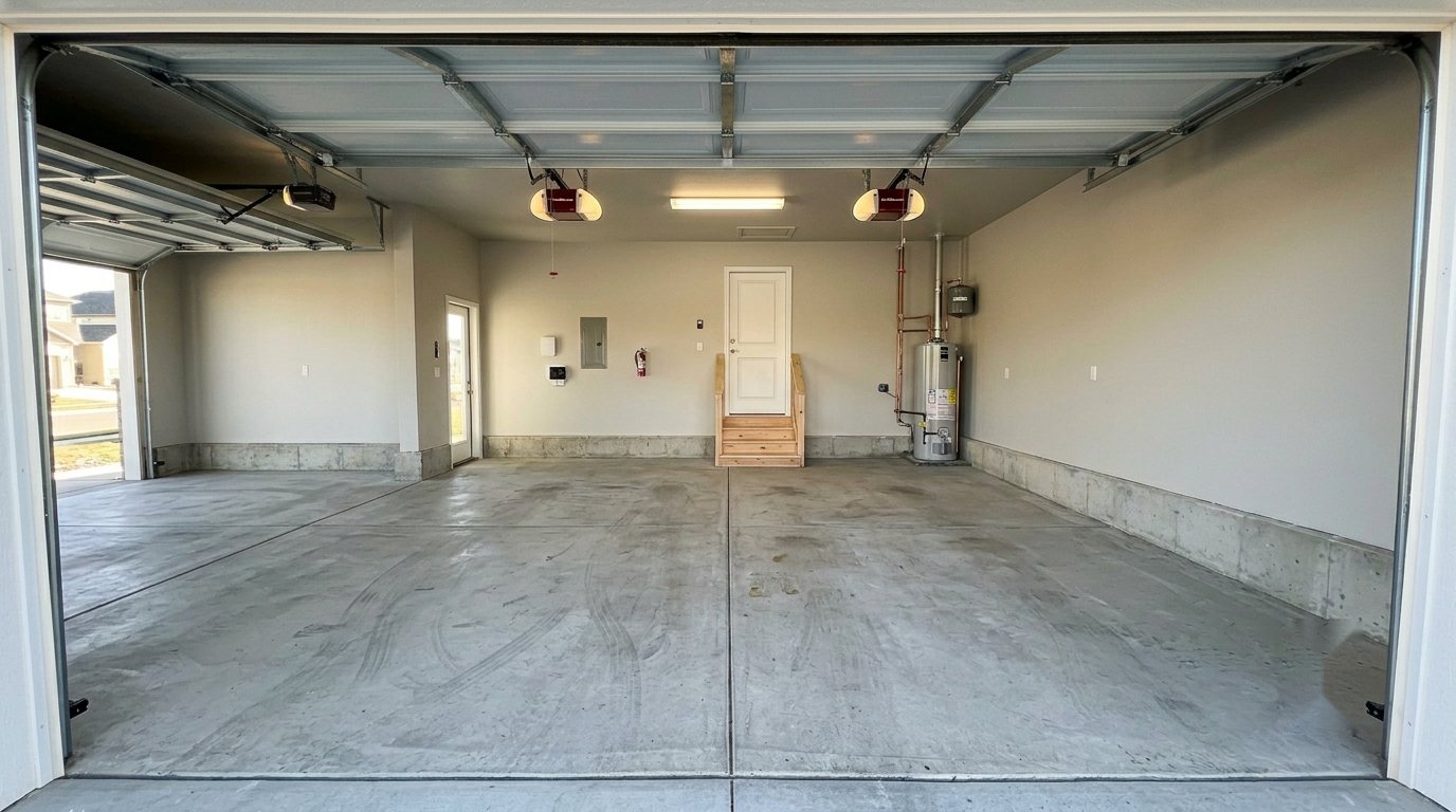 Before — bare concrete 3-car garage floor