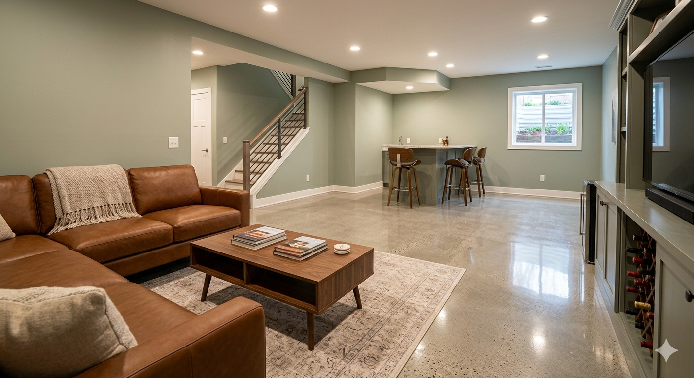 Grind and seal concrete floor finish in a Colorado mountain home interior